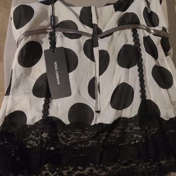 Dolce&Gabbana Silver And Black Silk Blend Camisole With Metallic Lambskin Trim - Picture 7 of 10